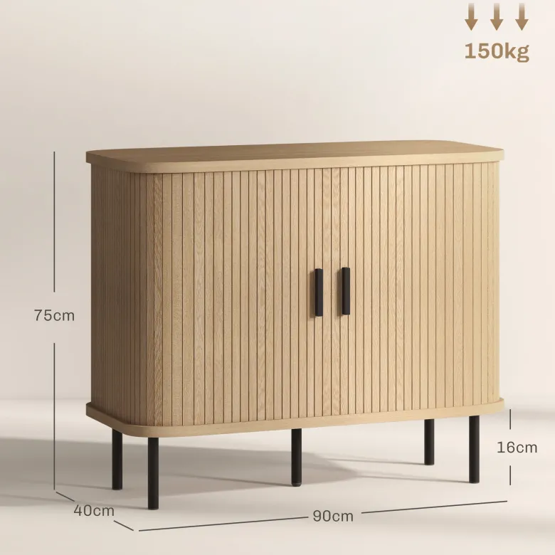 Buffet style scandinave 2 portes coulissantes acier noir aspect bois clair