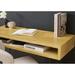 Bureau avec rangement en bois manguier massif et métal noir l116 cm vibes