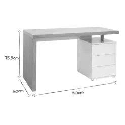 Bureau avec rangements 3 tiroirs bois clair chêne et blanc l140 cm calix
