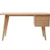 Bureau avec rangements 2 tiroirs bois clair chêne l140 cm fifties