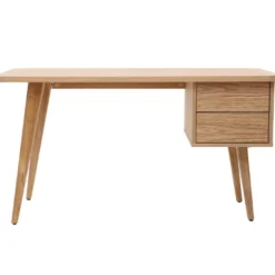 Bureau avec rangements 2 tiroirs bois clair chêne l140 cm fifties