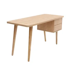 Bureau avec rangements 2 tiroirs bois clair chêne l140 cm fifties
