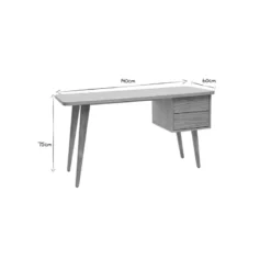 Bureau avec rangements 2 tiroirs bois clair chêne l140 cm fifties