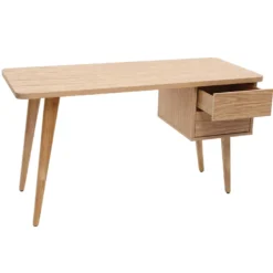 Bureau avec rangements 2 tiroirs bois clair chêne l140 cm fifties
