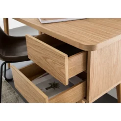 Bureau avec rangements 2 tiroirs bois clair chêne l140 cm fifties