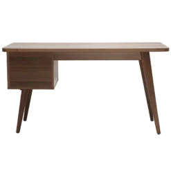 Bureau avec rangements 2 tiroirs bois foncé noyer l140 cm fifties