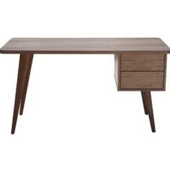 Bureau avec rangements 2 tiroirs bois foncé noyer l140 cm fifties