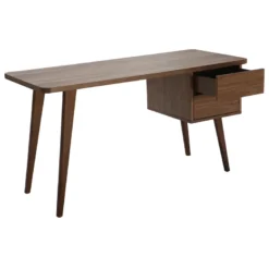 Bureau avec rangements 2 tiroirs bois foncé noyer l140 cm fifties