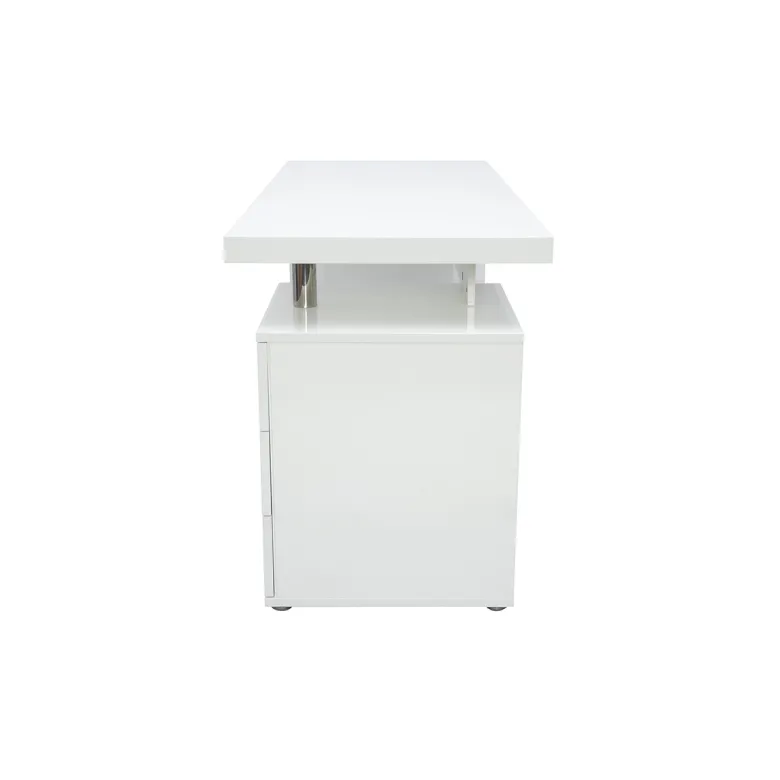 Bureau avec rangements 3 tiroirs blanc laqué brillant l140 cm calix