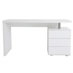 Bureau avec rangements 3 tiroirs blanc laqué brillant l140 cm calix