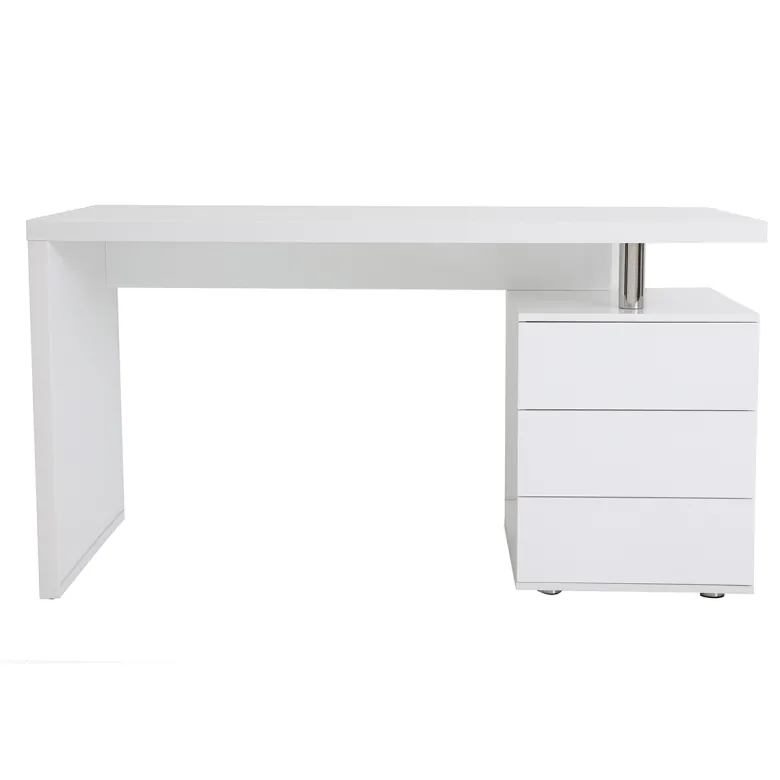 Bureau avec rangements 3 tiroirs blanc laqué brillant l140 cm calix