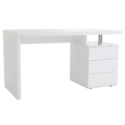 Bureau avec rangements 3 tiroirs blanc laqué brillant l140 cm calix