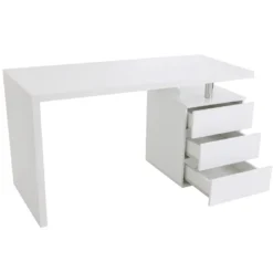 Bureau avec rangements 3 tiroirs blanc laqué brillant l140 cm calix