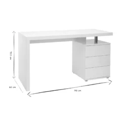Bureau avec rangements 3 tiroirs blanc laqué brillant l140 cm calix