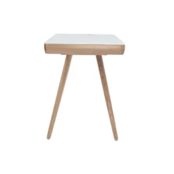 Bureau connecté multimédia avec tiroir en verre et bois clair l120 cm clever