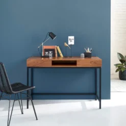 Bureau en bois de teck et métal
