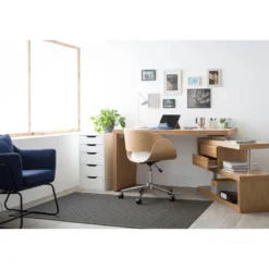 Bureau modulable avec rangements 2 tiroirs bois clair l140-218 cm max