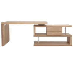 Bureau modulable avec rangements 2 tiroirs bois clair l140-218 cm max