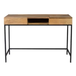 Bureau à rangements bois manguier massif et métal noir l118 cm ypster