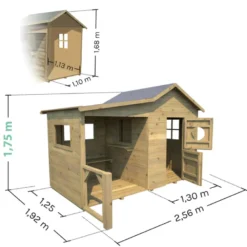 Cabane en bois traité avec préau et banc
