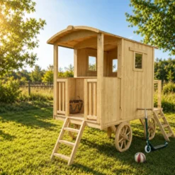 Cabane roulotte en bois sur pilotis pour