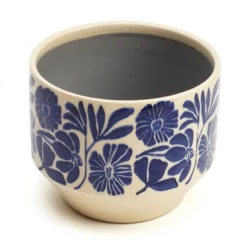 Cache-pot en céramique fleurs bleu 16 cm