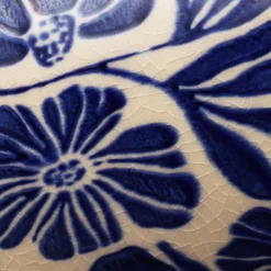 Cache-pot en céramique fleurs bleu 16 cm