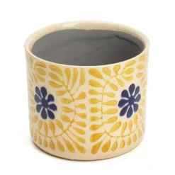 Cache-pot en céramique fleurs jaune 11 cm