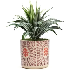 Cache-pot en céramique fleurs rose 14 cm