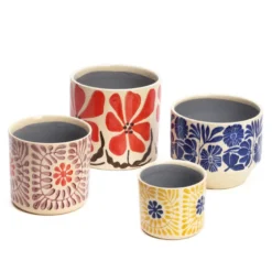Cache-pot en céramique fleurs rose 14 cm
