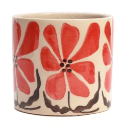 Cache-pot en céramique fleurs rouge 17 cm