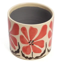 Cache-pot en céramique fleurs rouge 17 cm