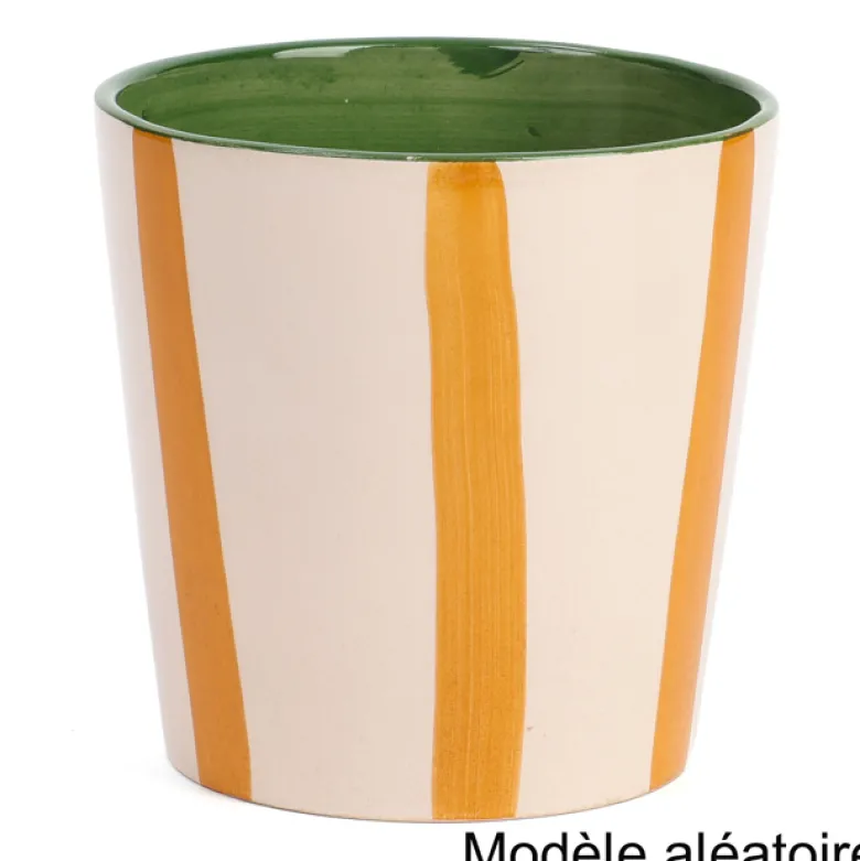 Cache pot en céramique à rayures 13 cm