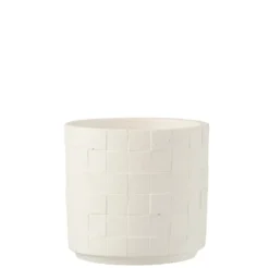 Cache-pot en poterie effet facettes blanc d14*h13cm