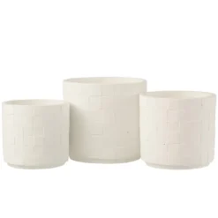 Cache-pot en poterie effet facettes blanc d16*h14cm