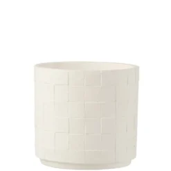 Cache-pot en poterie effet facettes blanc d16*h14cm