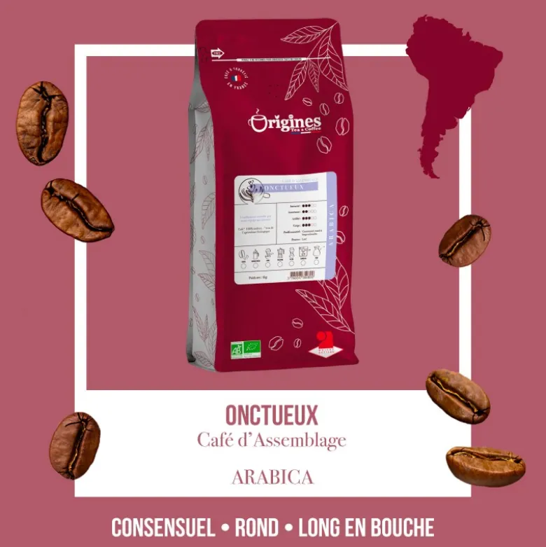 Café bio - l'onctueux - blend pur arabica - grain 1kg
