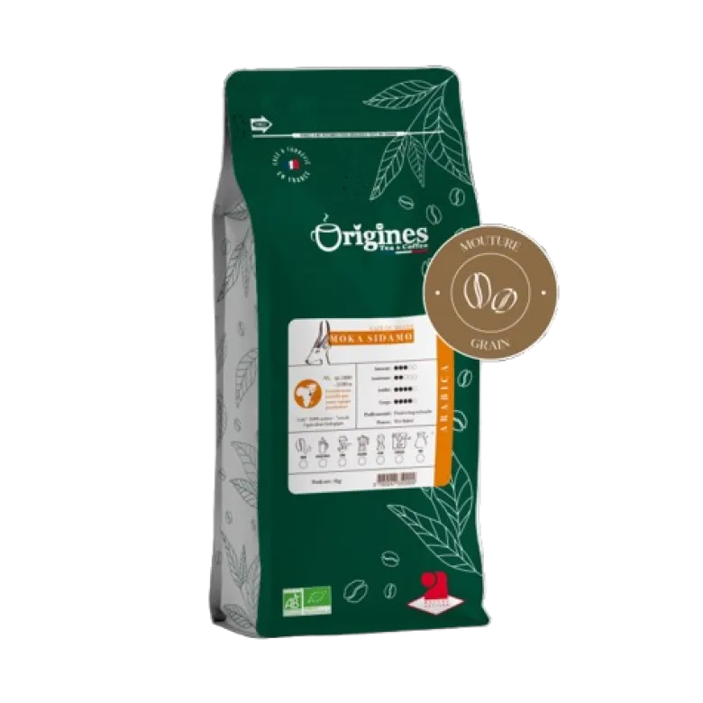 Café bio - moka d'abyssinie - pur arabica - grain 1kg