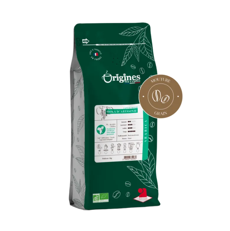 Café bio - moka d'abyssinie - pur arabica - grain 1kg