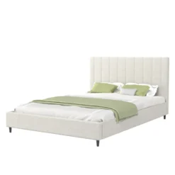 Cambridge lit bouclette 160x200cm beige avec tête de lit et sommier