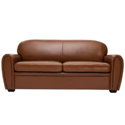 Canapé convertible 3 places cuir marron et bois noir avec matelas 9 cm club