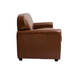 Canapé convertible 3 places cuir marron et bois noir avec matelas 9 cm club