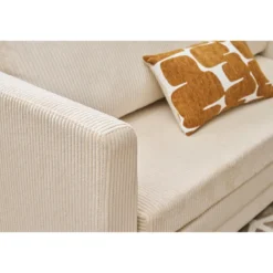 Canapé convertible 2 places en tissu velours côtelé beige leon