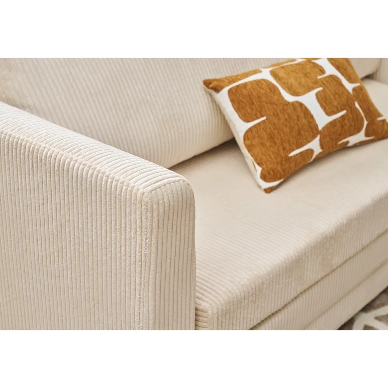 Canapé convertible 2 places en tissu velours côtelé beige leon