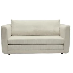 Canapé convertible 2 places en tissu velours côtelé beige leon