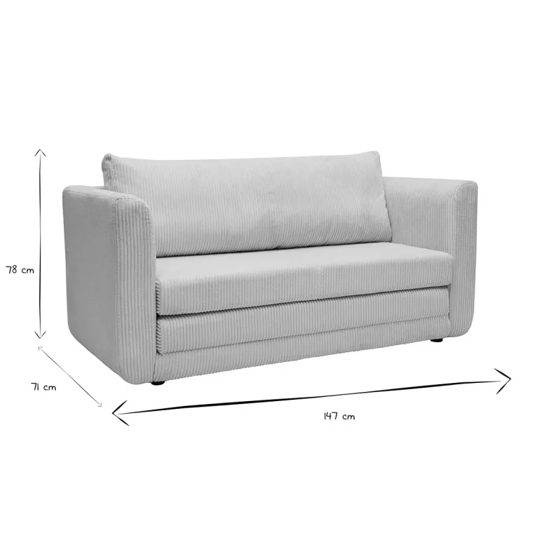 Canapé convertible 2 places en tissu velours côtelé beige leon