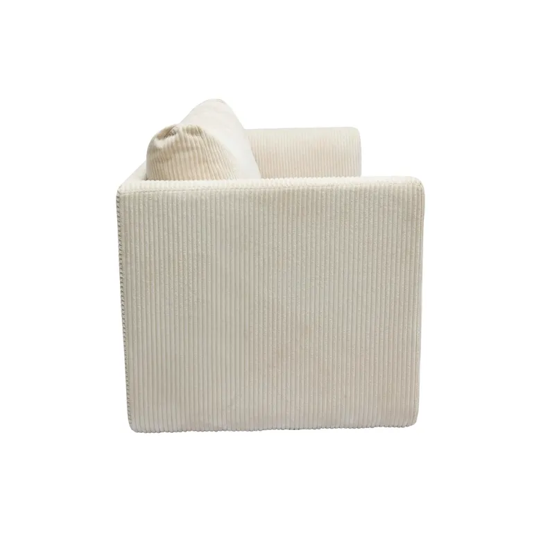 Canapé convertible 2 places en tissu velours côtelé beige leon