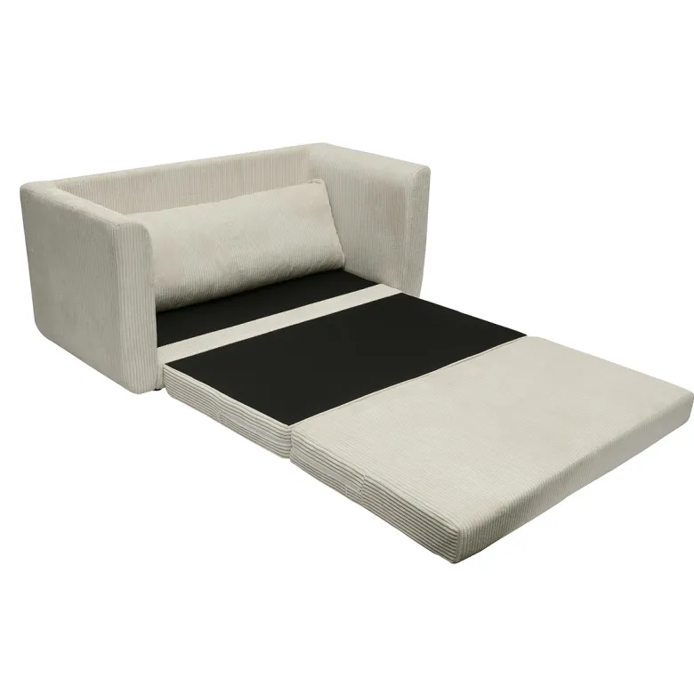 Canapé convertible 2 places en tissu velours côtelé beige leon
