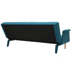 Canapé convertible 3 places en tissu bleu canard et bois clair oscar