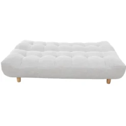 Canapé convertible 3 places en tissu gris clair et bois clair yumi